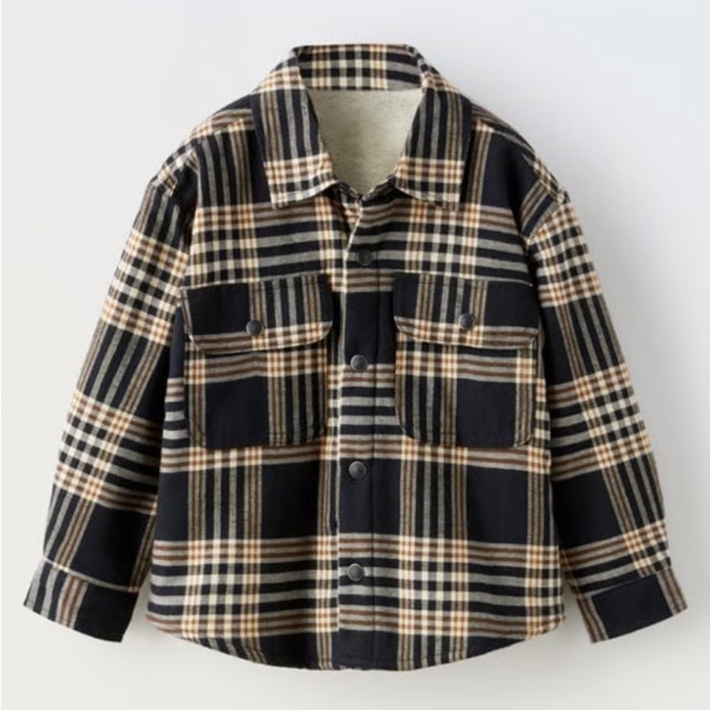 Zara Baby Boy Fleece Plaid Button Up Jacket